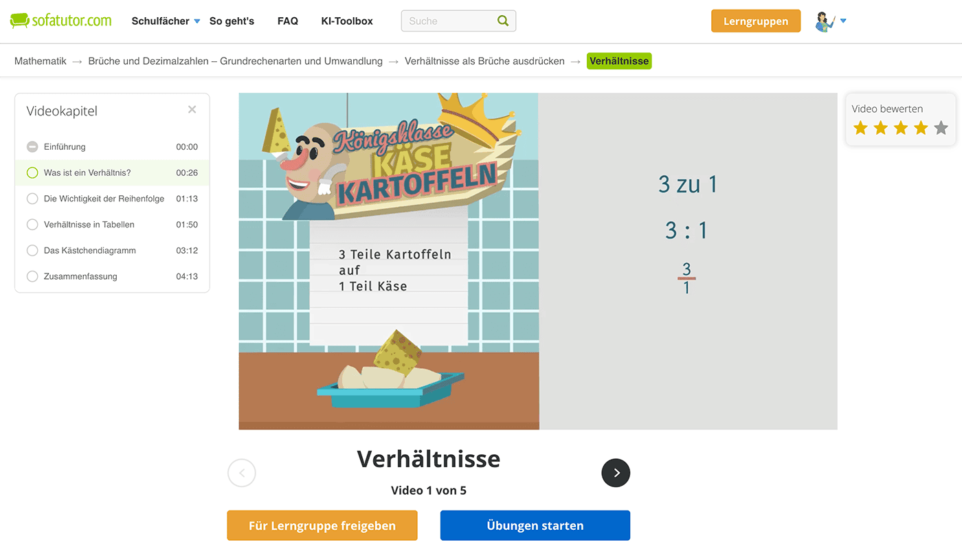 Ein Erklärvideo auf Sofatutor zum Thema: Verhältnisse als Brüche darstellen